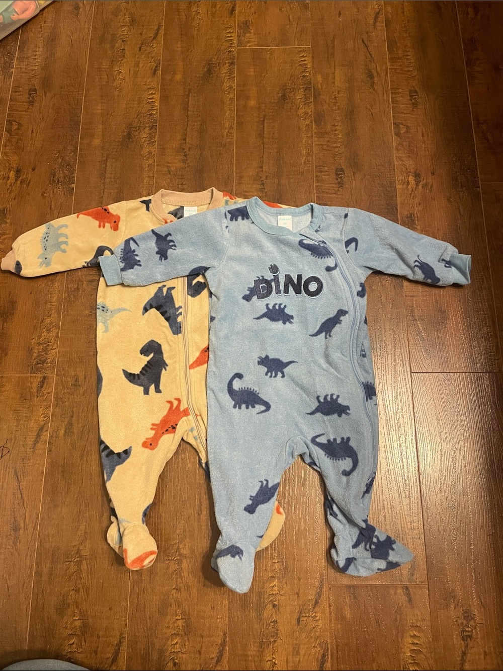 Blue Dino Fleece One-Piece Footed Pajamas - Baby